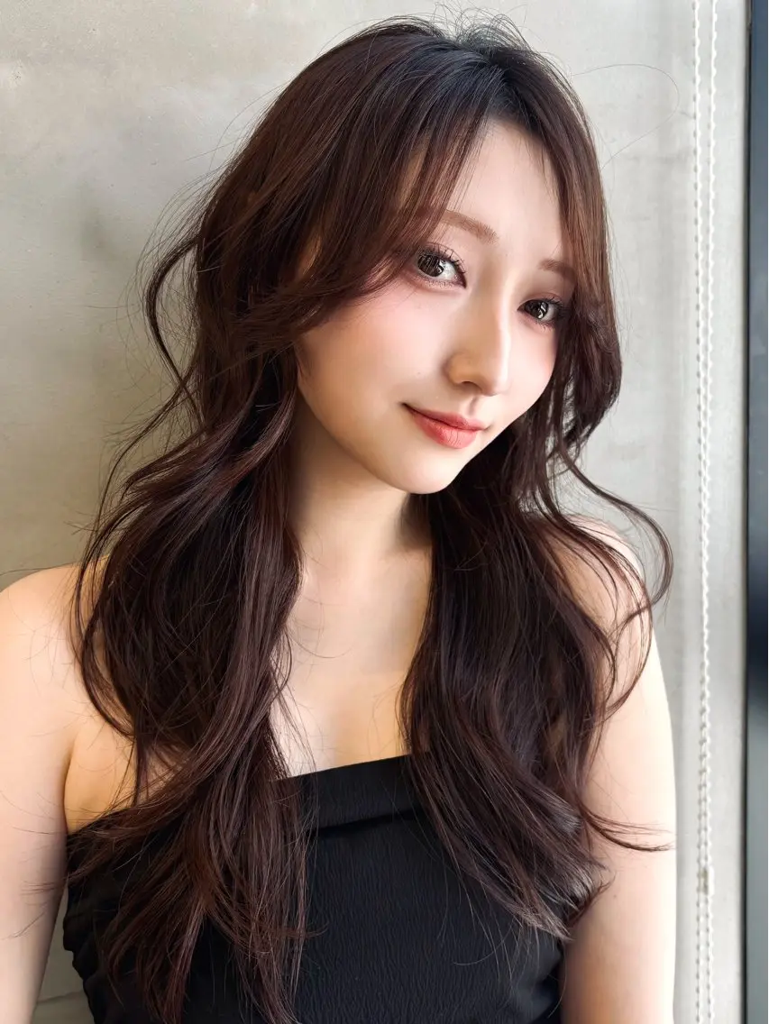 ロング カット ヘアカラー まさとレイヤーカット 透け感カラー/心斎橋のヘアスタイル