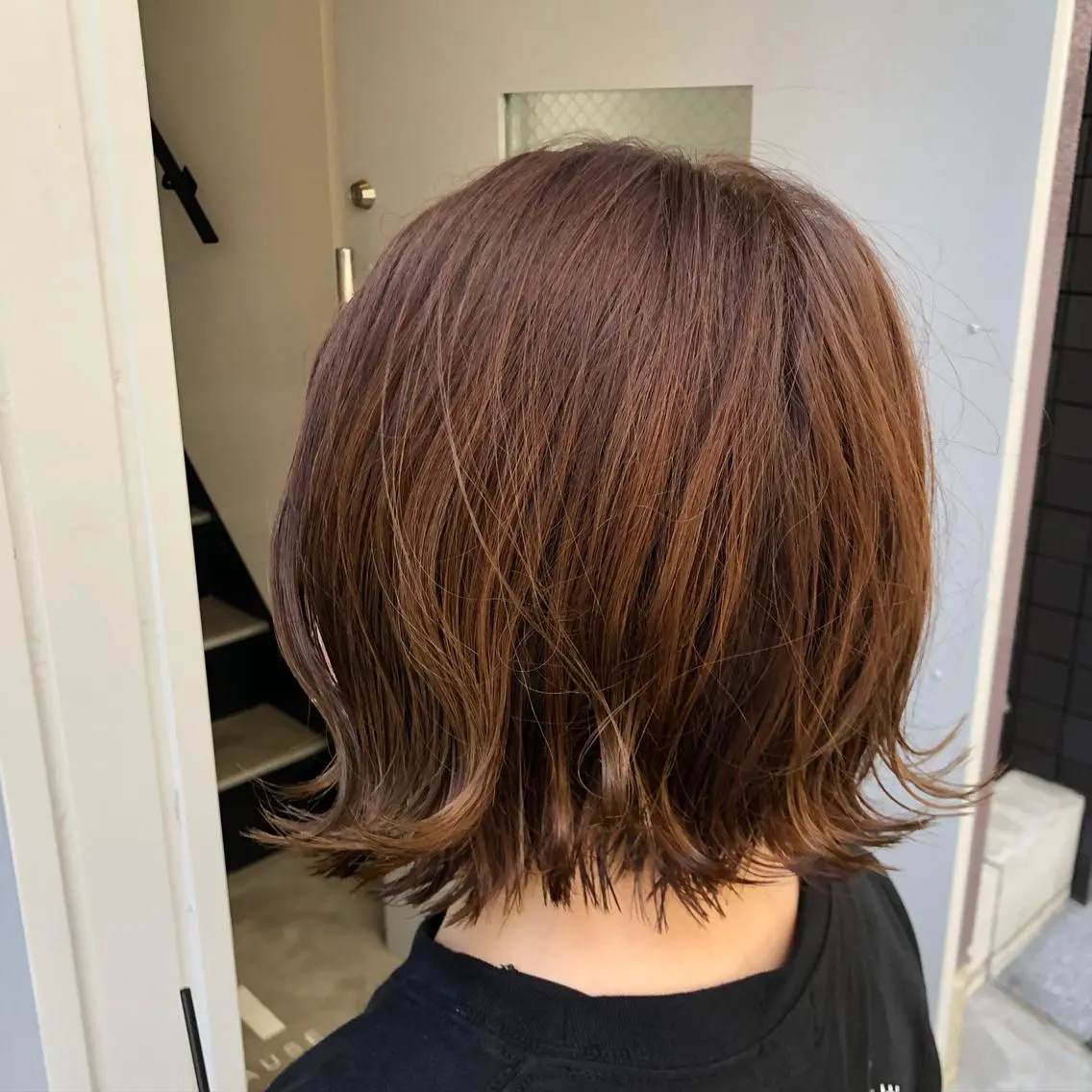 ショート カラー ブラウンカラー オレンジ やまさきえりこ ニュアンスパーマのヘアスタイル