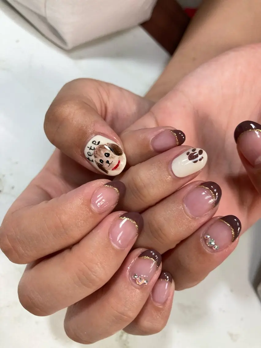 ネイル アートネイル ブラウン フレンチネイル MonFavori 坂田のネイルデザイン