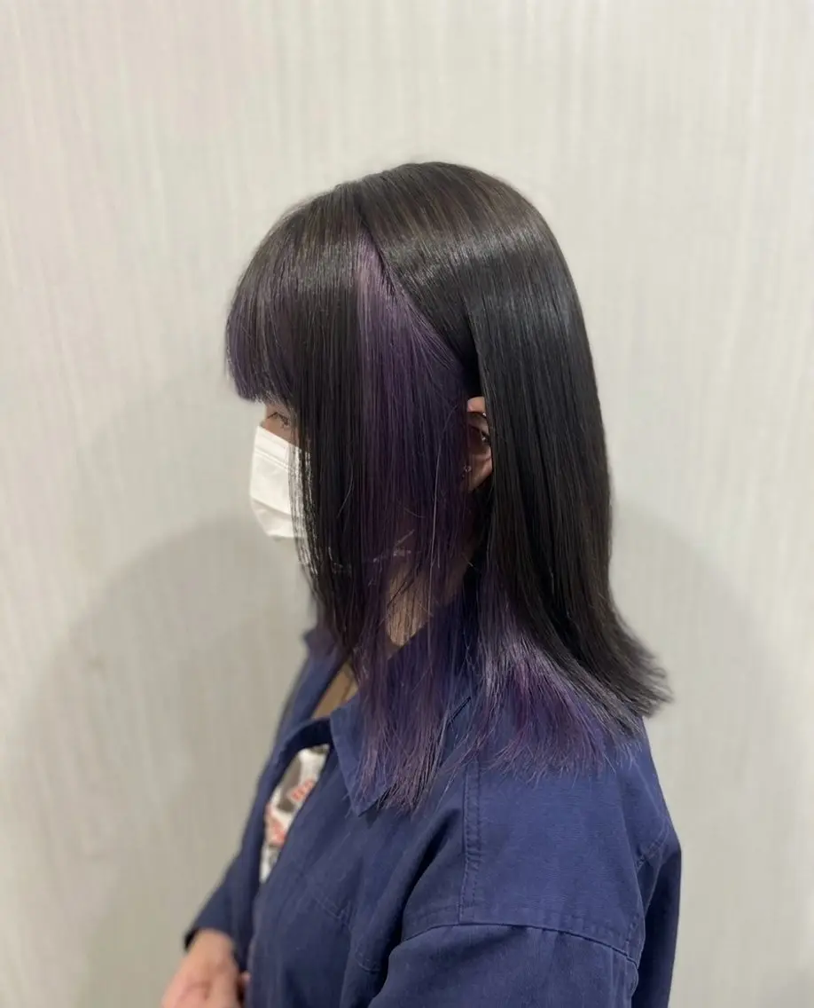ロング カラー 黒髪 ブリーチ インナーカラー パープルカラー ヘアカラー RYOTARO /フロレゾンのヘアスタイル