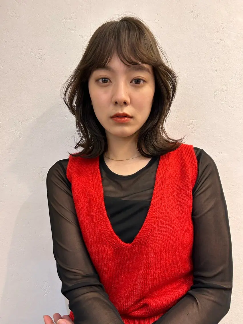 ミディアム カラー くびれヘア 小顔カット 似合わせcut ◎ 倉橋実咲のヘアスタイル