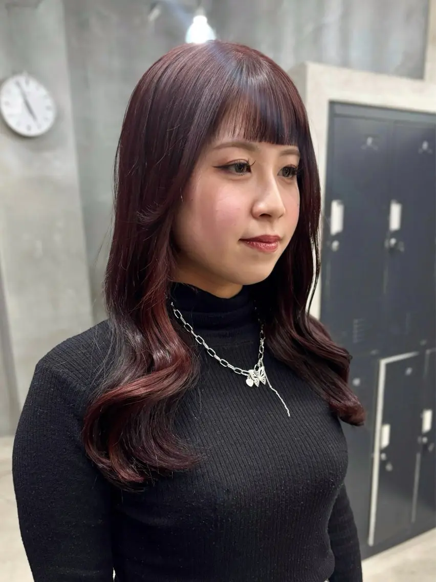 ロング カラー ブリーチ ブリーチなしカラー レッドカラー 村田 春歌のヘアスタイル