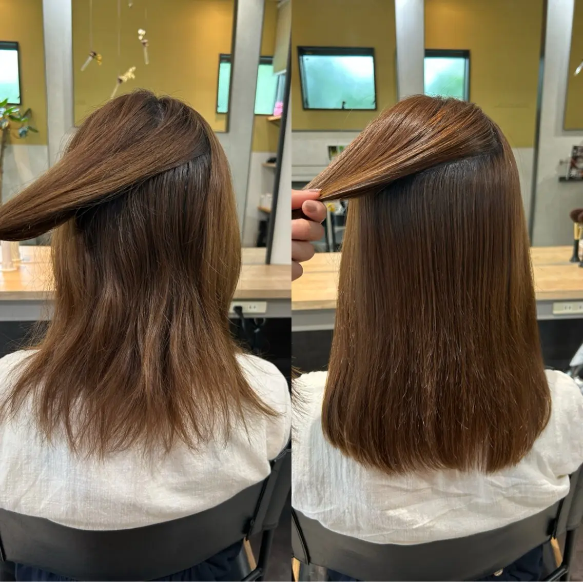 セミロング パーマ 髪質改善 ストレートパーマ カット 縮毛矯正 トリートメント hubhair レイヤー/透明感のヘアスタイル