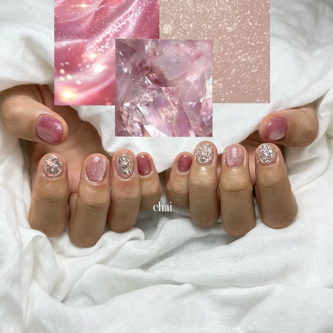 ネイル マグネットネイル ニュアンスネイル ピンク ショートネイル ハンドネイル chai nail + eye📍鶴橋のネイルデザイン
