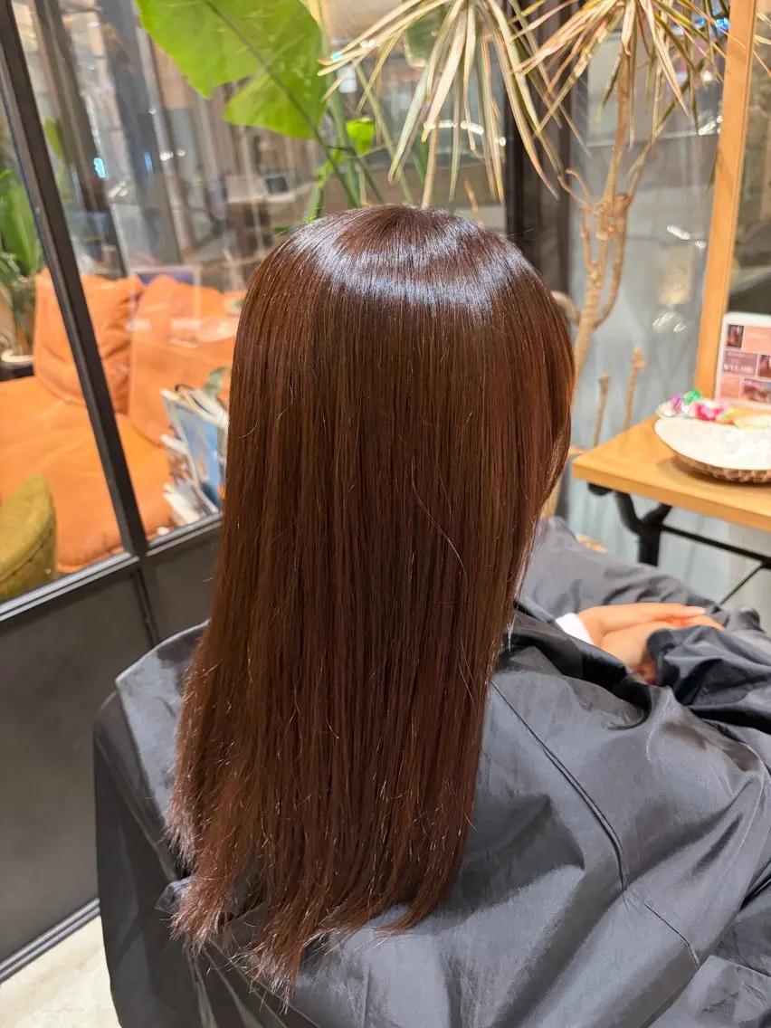 セミロング オレンジブラウン ヘアカラー 宇田 まあやのヘアスタイル