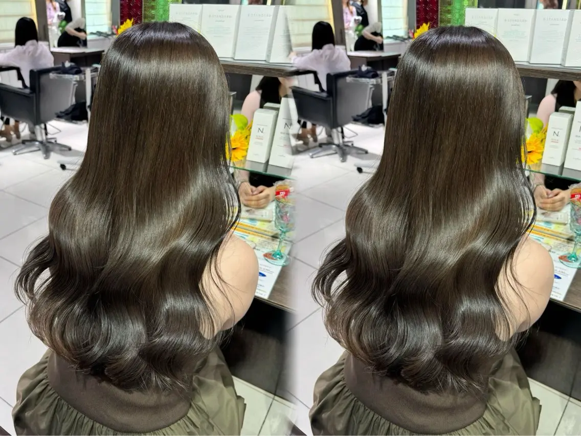 ロング カラー ブリーチ 透明感カラー ブリーチなしカラー オリーブカラー ヘアカラー 透明感カラー/レイヤ ー/樹奈🍀🫧のヘアスタイル