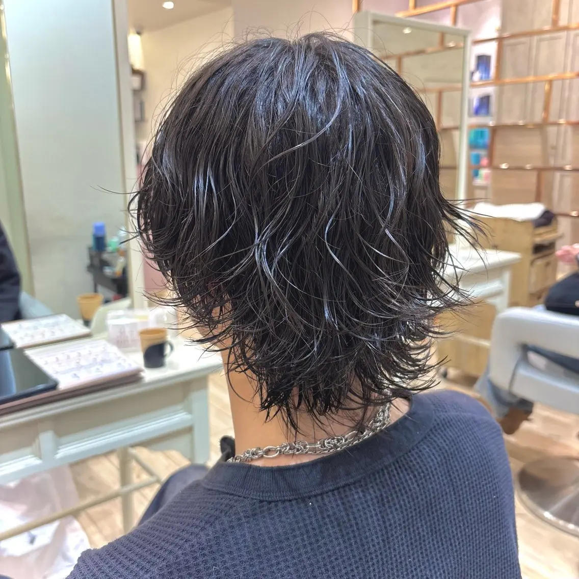 パーマ メンズ メンズパーマ 波巻きパーマ メンズウルフカット ウルフカット カット パーマ かどた はるなのヘアスタイル
