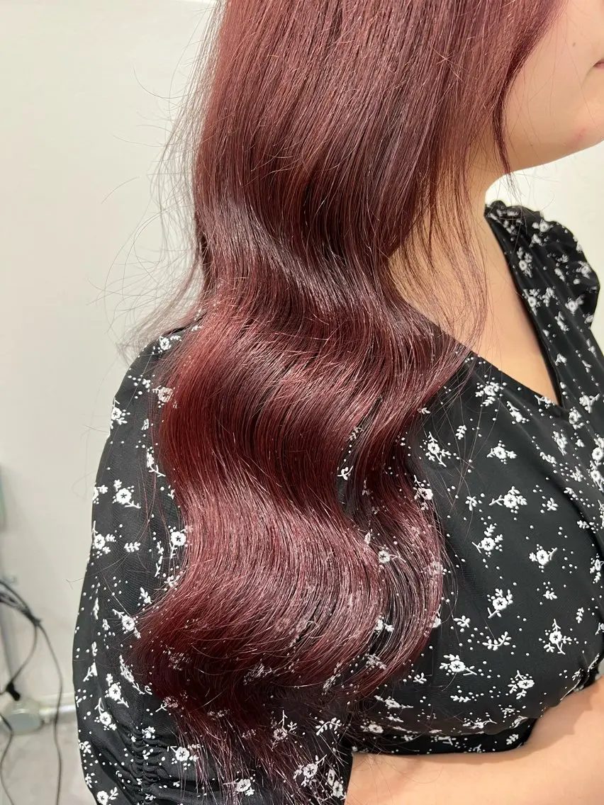 ロング カラー ブリーチ ボルドーカラー 透明感カラー ラベンダーカラー レッドカラー ショート/ウルフ カットモデル募集のヘアスタイル