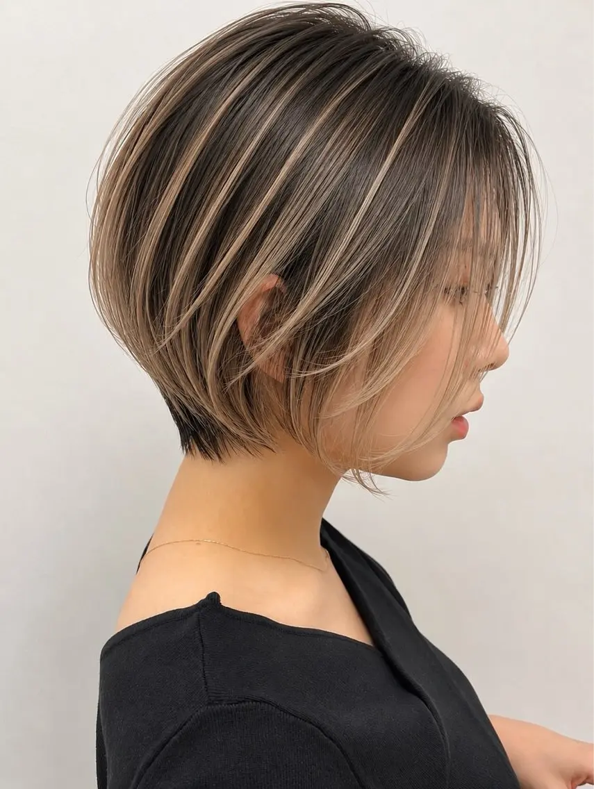 ショート カラー ブリーチ デザインカラー グラデーションカラー ハイライトカラー ハイライト カット ヘアカラー 白髪ぼかし/メイク 35歳以上の女性限定のヘアスタイル