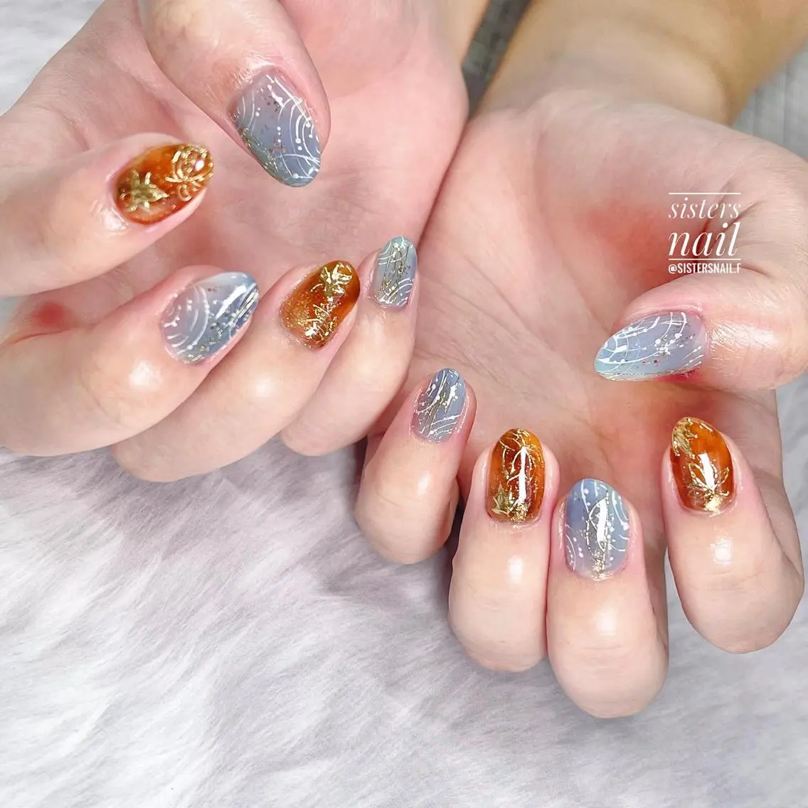 ネイル アートネイル べっ甲ネイル キラキラネイル sisters nail.fのネイルデザイン