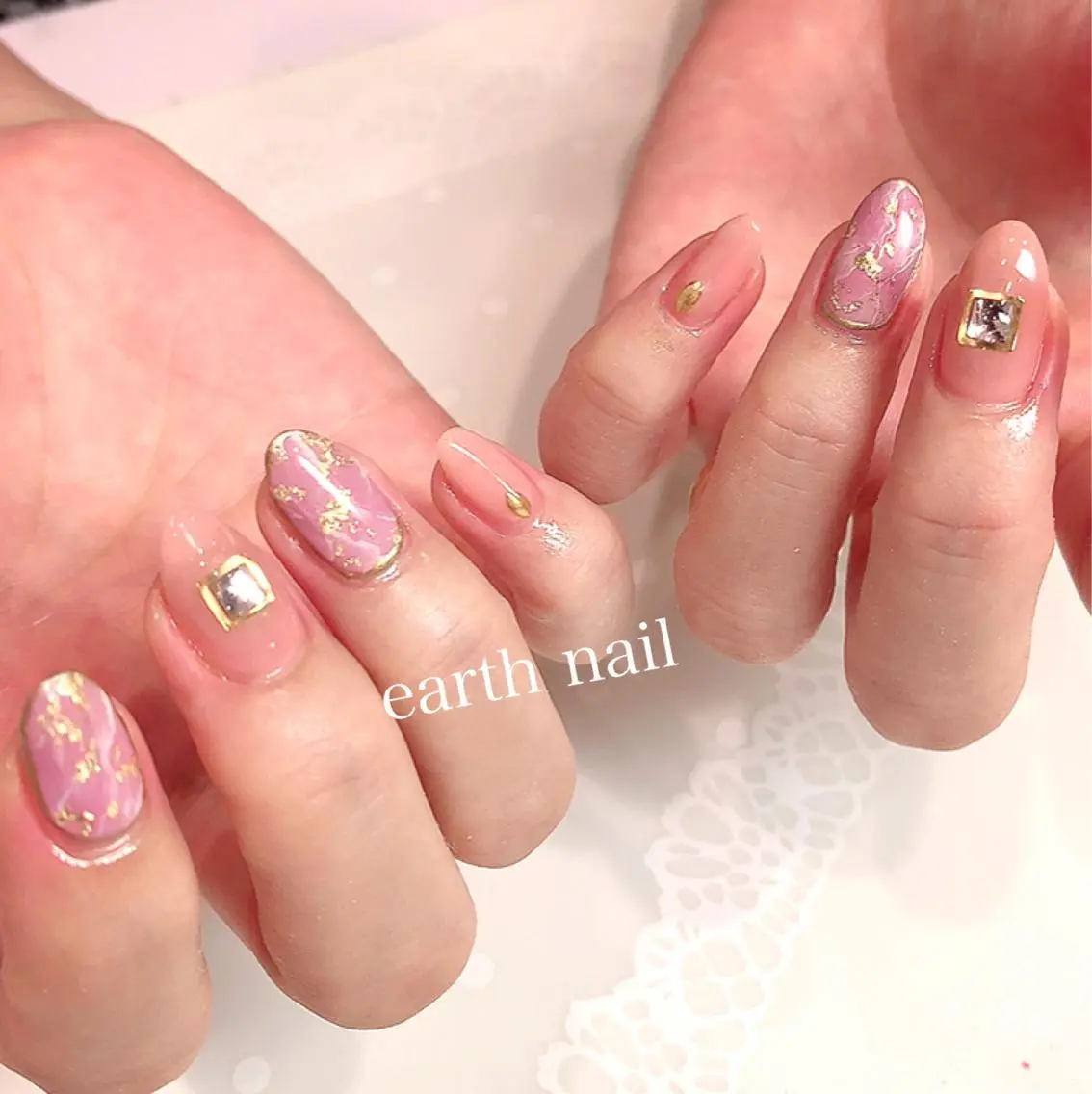 ネイル 大理石ネイル(マーブル) ピンク ハンドネイル serena nailのネイルデザイン