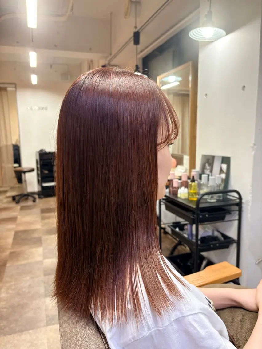 セミロング オレンジブラウン ヘアカラー 暖色/縮毛矯正/ MAI🌼のヘアスタイル