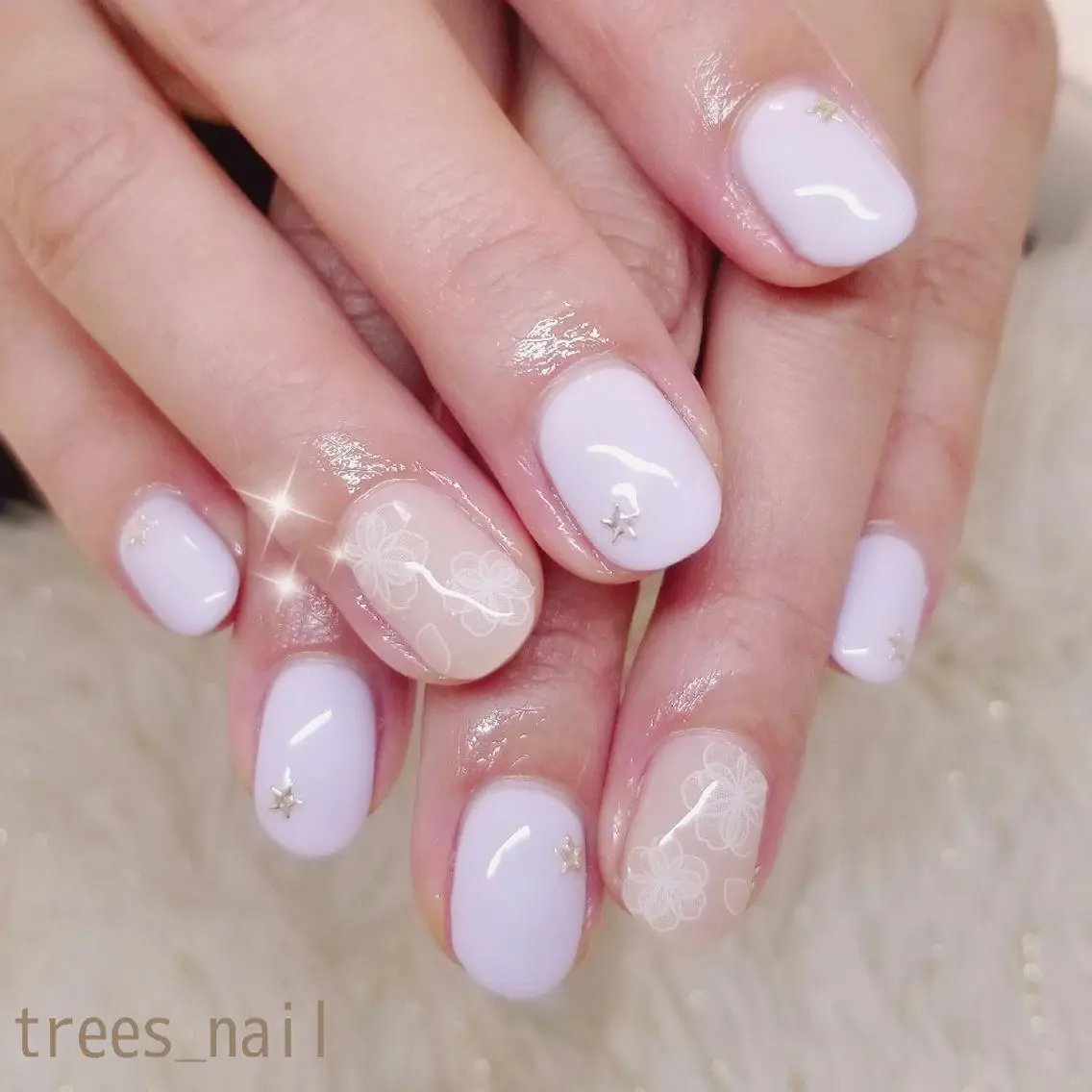 ネイル アートネイル フラワーネイル ワンカラーネイル パステルネイル パープル trees_ nailのネイルデザイン