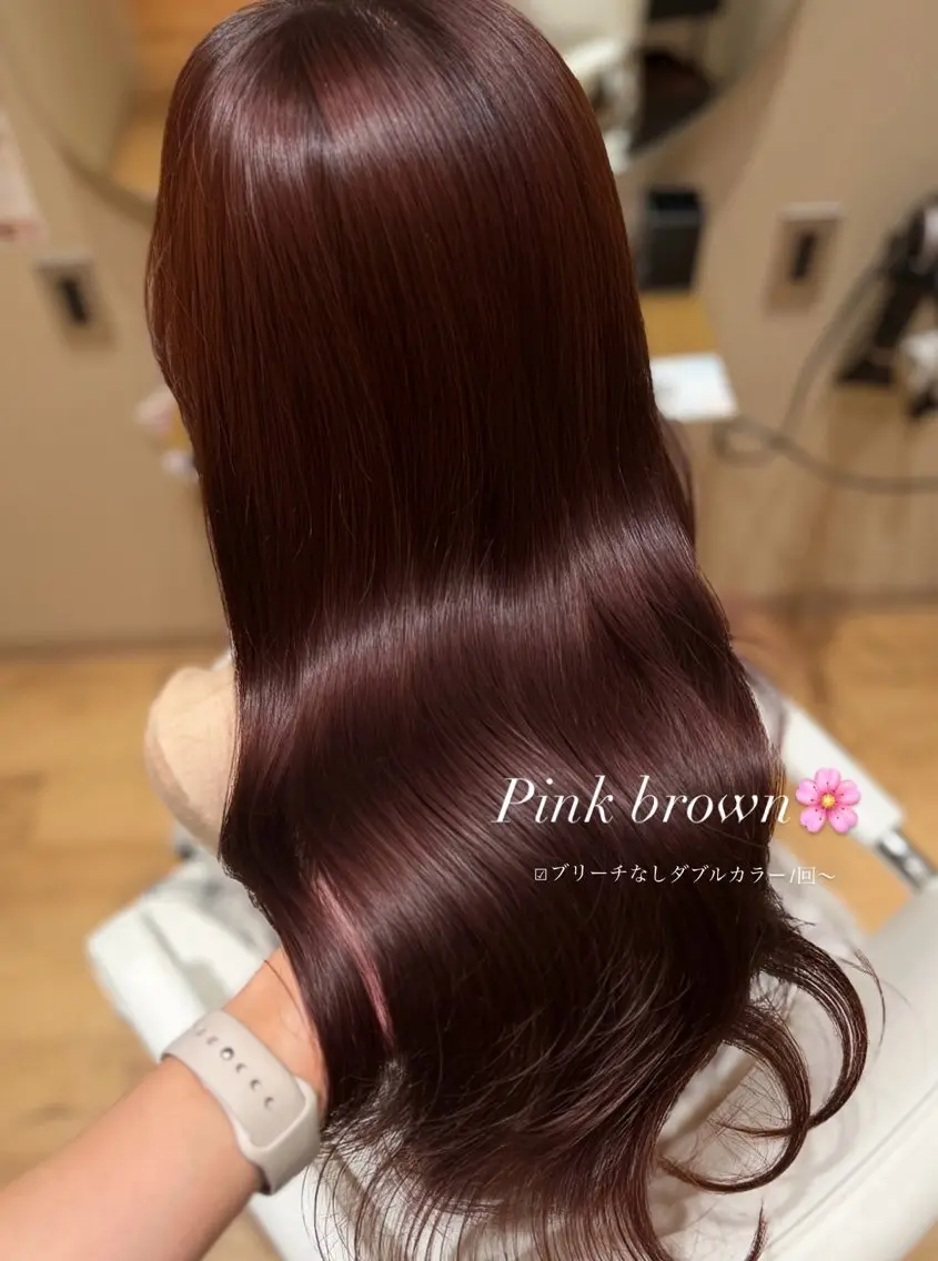 ロング カラー ブリーチ ブラウンカラー ダブルカラー ブリーチなしカラー ピンクカラー ヘアカラー トリートメント minori🤎 ナチュラル韓国ヘアのヘアスタイル