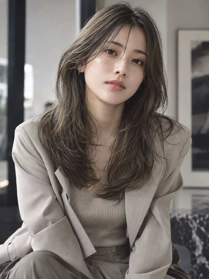 セミロング セミロングパーマ ハイレイヤー 韓国風ヘア レイヤーカット カット 縮毛矯正 トリートメント ✨毛髪診断で絶対綺麗 ✨美髪艶髪専門✨高浪のヘアスタイル