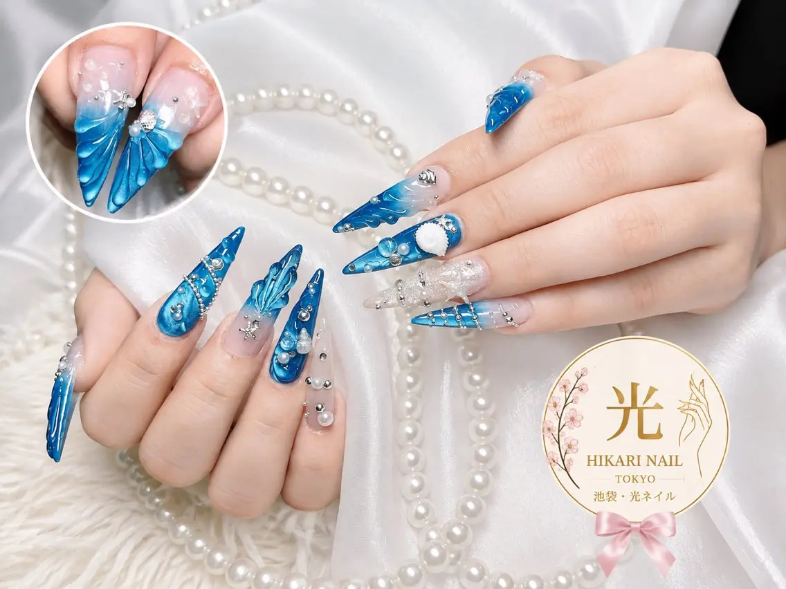 ネイル チークネイル 長さ出し フレンチネイル ガーリー ハート ハンドネイル HikariNail Ikebukuroのネイルデザイン