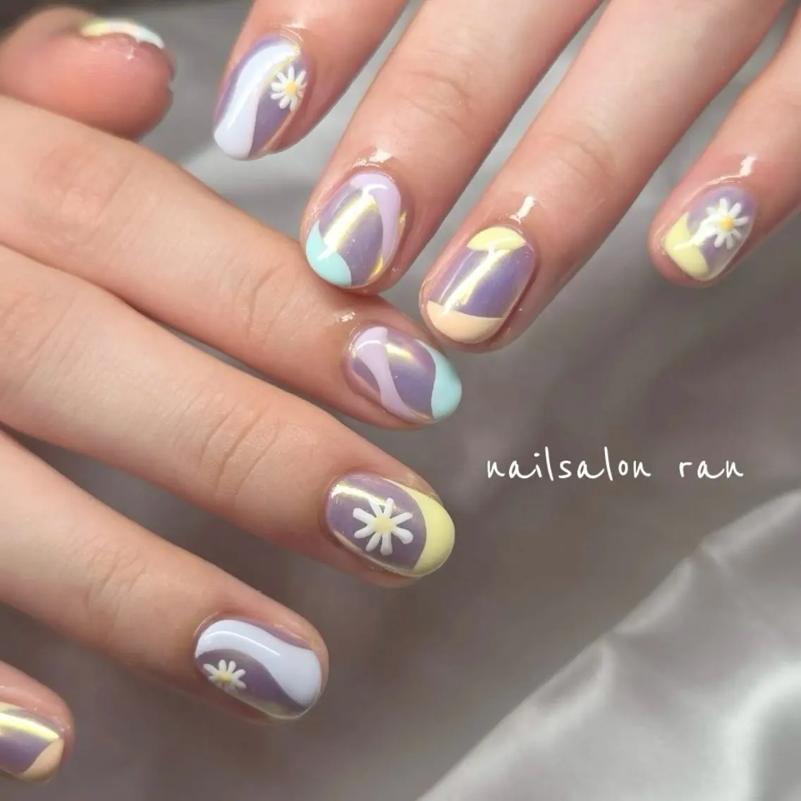 ネイル オーロラネイル ミラーネイル パステルネイル ハンドネイル ハンドケア nailsalon ranのネイルデザイン