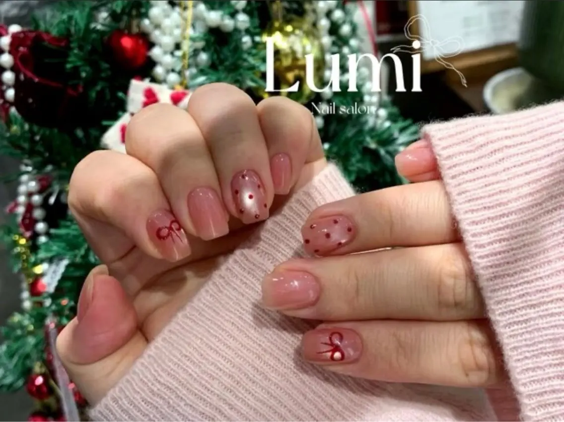 *定額*🎀シンプルデザインコース🎀ドット/リボン/ラメグラ/チークの写真