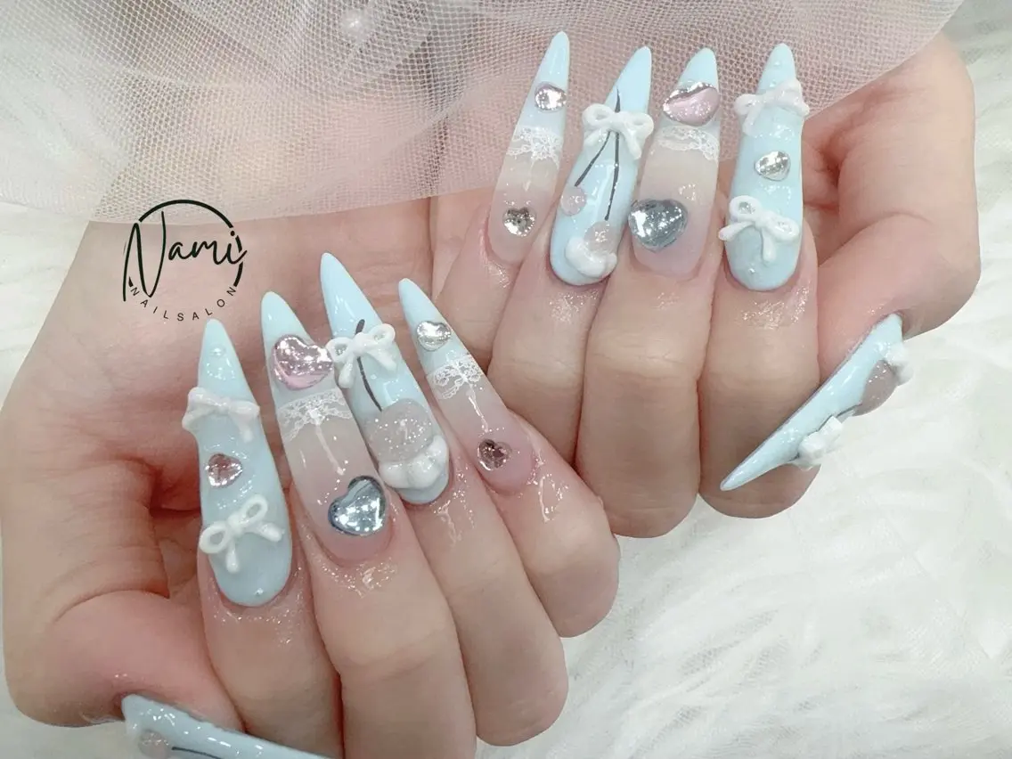 ネイル 長さ出し ガーリー 韓国ネイル ロングネイル 持ち込み Nami nail salonのネイルデザイン
