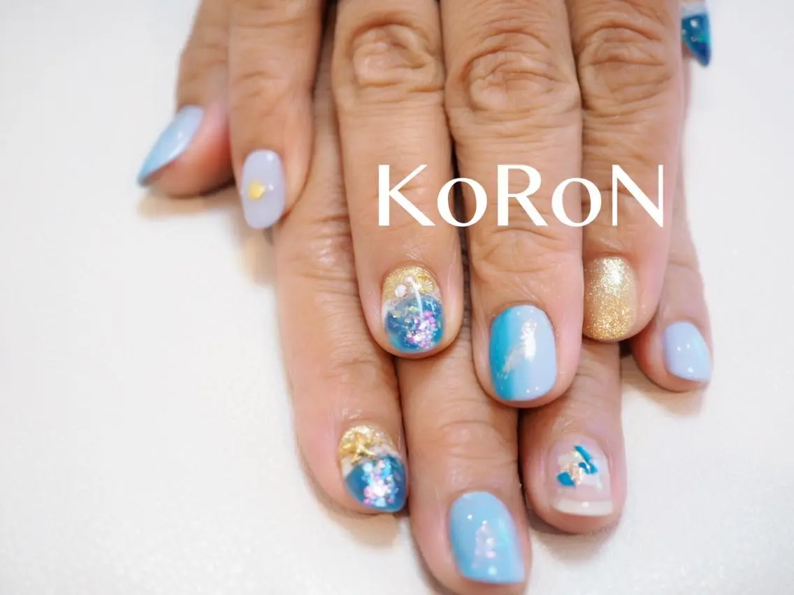 ネイル 夏ネイル ハンドネイル 自宅サロン鎌倉 KORONのネイルデザイン