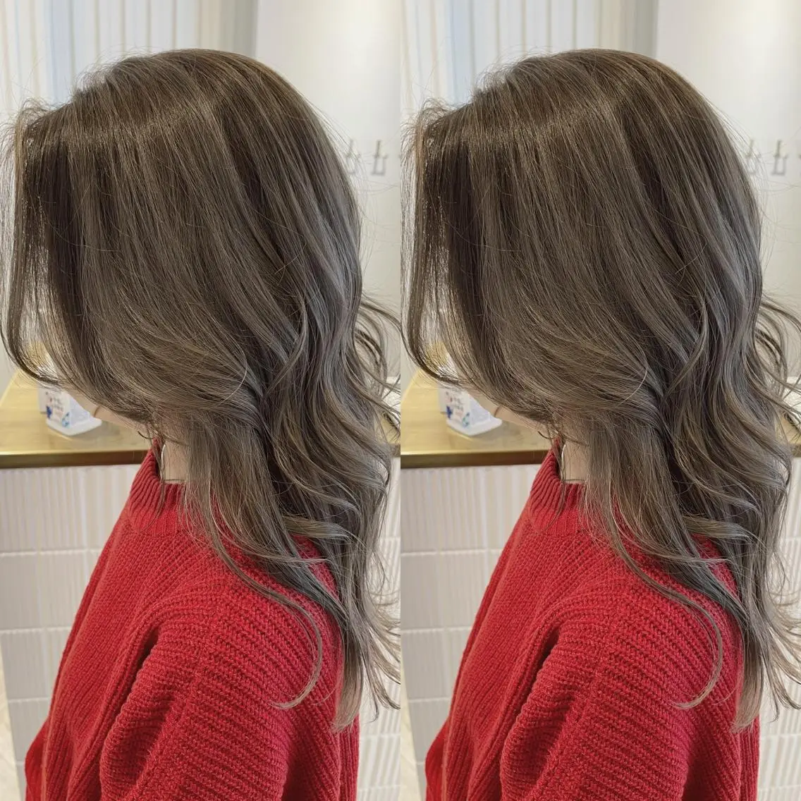 セミロング カラー グレージュ シルバー シルバーグレージュ 佐々木 裕一のヘアスタイル