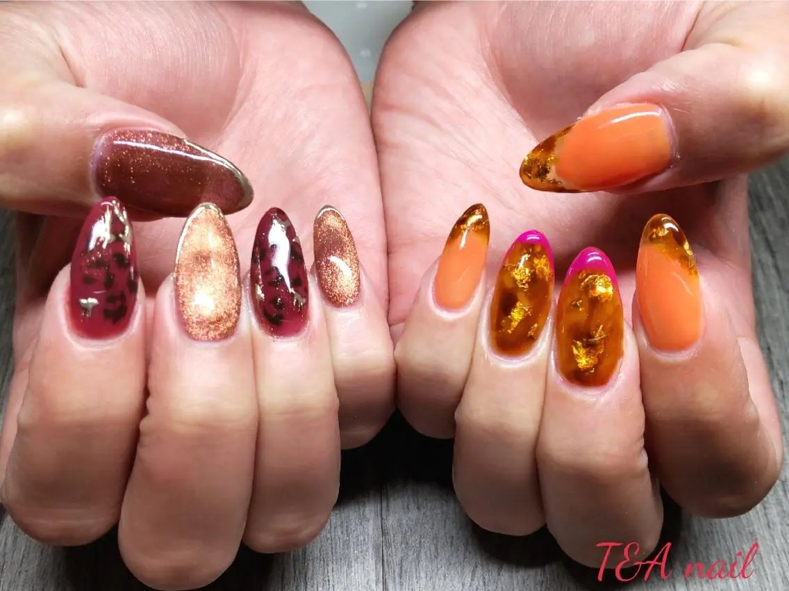 セミロング ネイル べっ甲ネイル 長さ出し フレンチネイル ジェルネイル ニュアンスネイル T&A nailのネイルデザイン