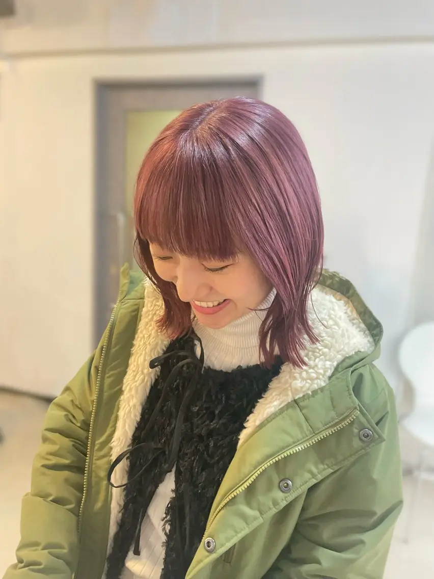 ミディアム カラー ブリーチ ラベンダーカラー ピンクカラー ピンクラベンダー ヘアカラー sherry/R 三川町　川口真里奈のヘアスタイル