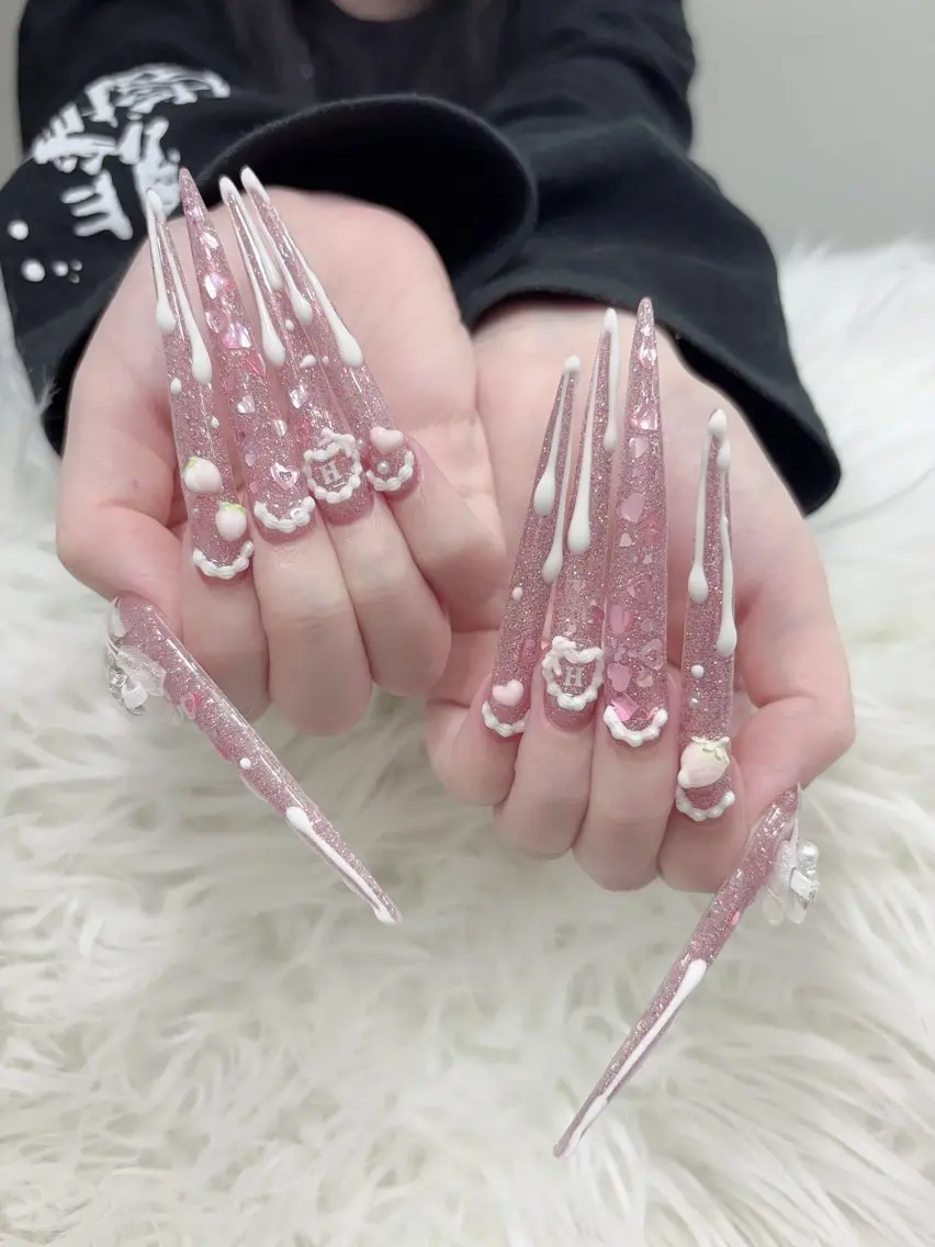 ネイル ジェルネイル ハート ロングネイル マグネットネイル スカルプネイル k.bi nailsalonのネイルデザイン