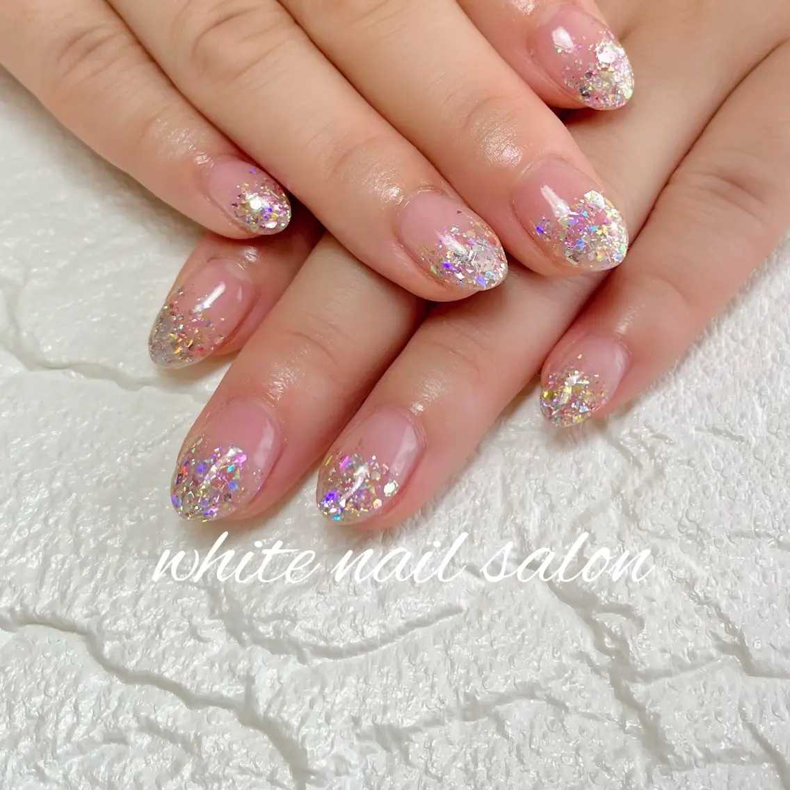 ネイル フットネイル ジェルネイル グラデーション ハードジェル ラメ(グリッター) ハンドネイル white nail salonのネイルデザイン
