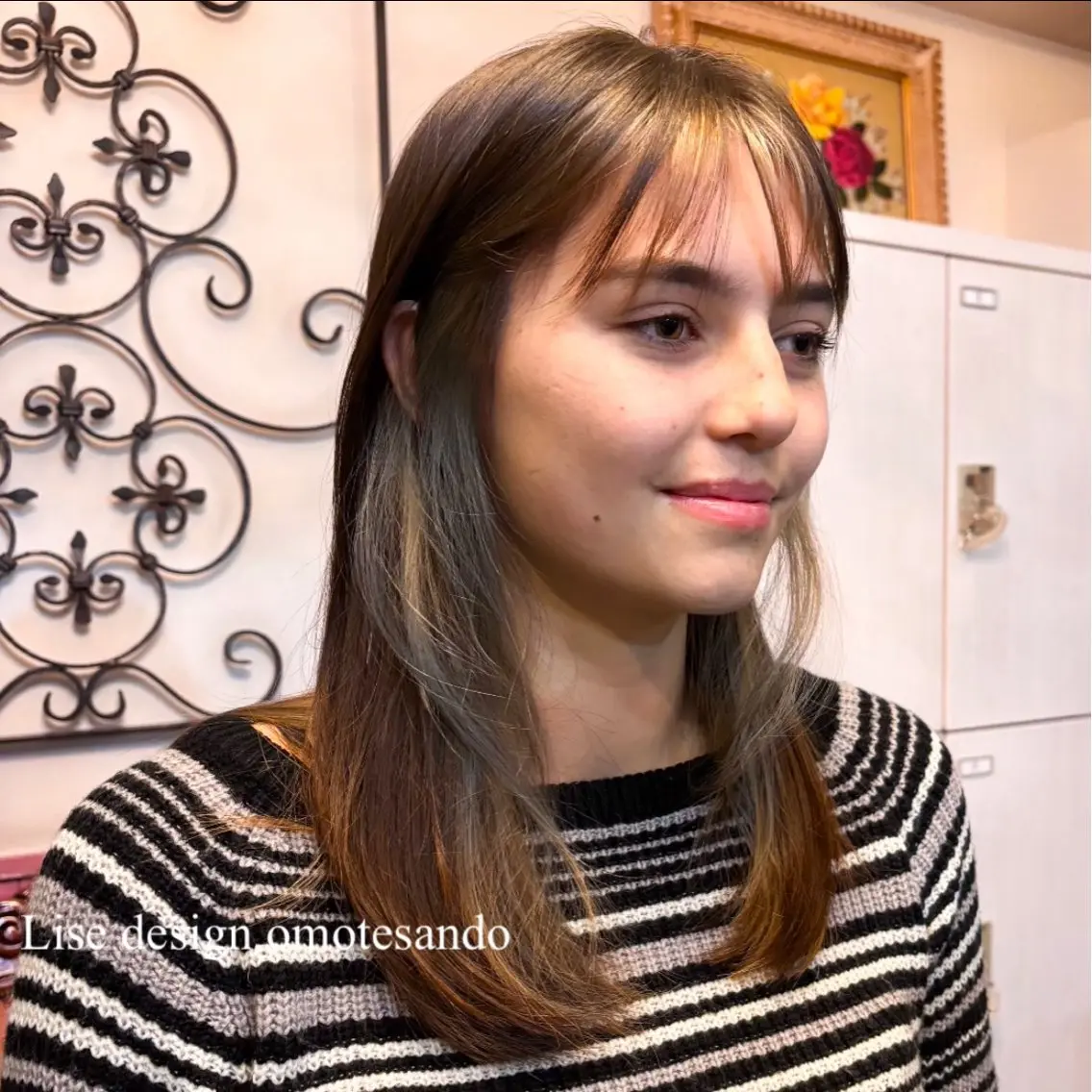 ミディアム カラー パーマ メンズ ヘアカラー ヘアセット 表参道Lise おおいしおりのヘアスタイル