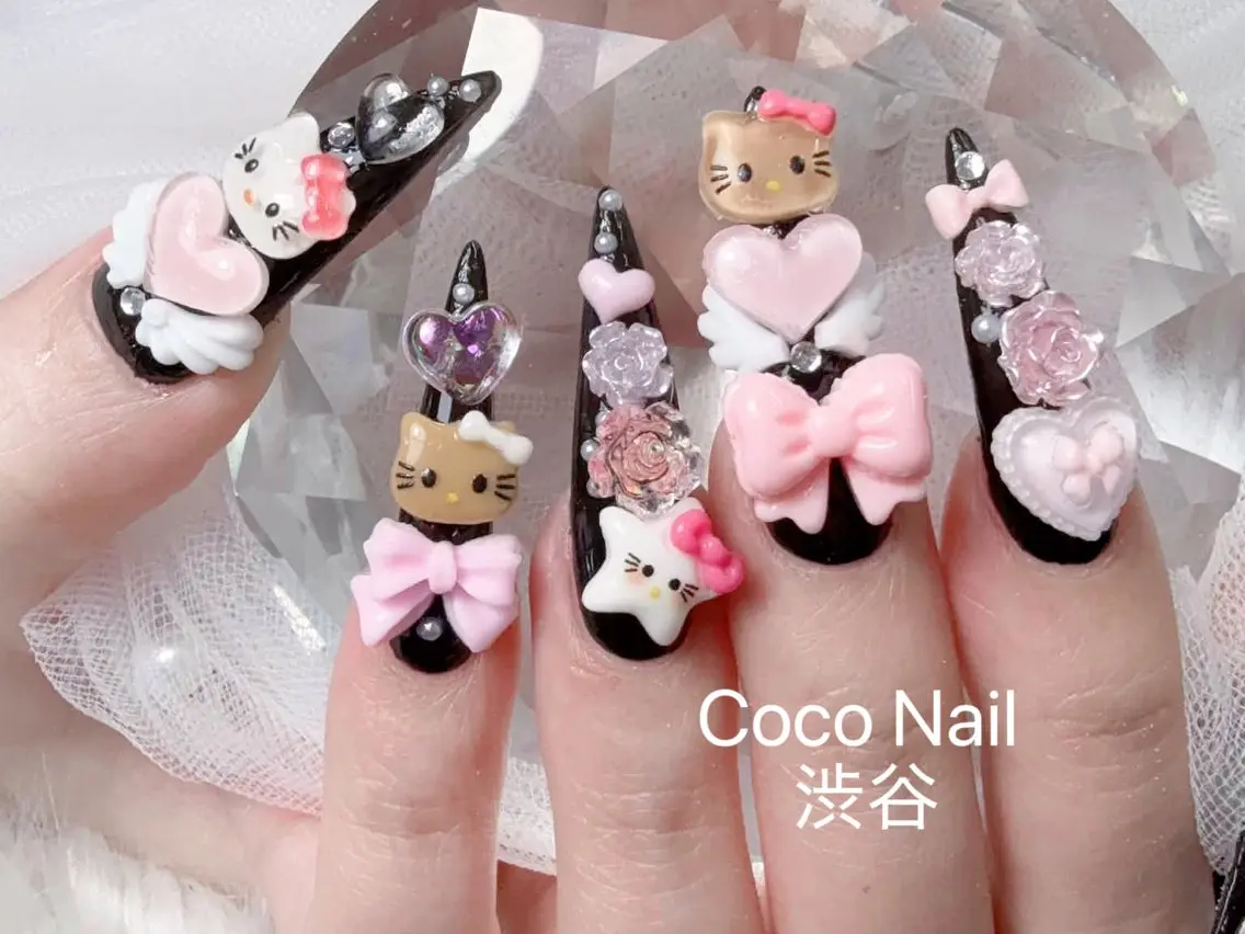 ネイル 成人式 大理石ネイル(マーブル) リボン 夏ネイル ネイルチップ CoCo Nail 長さ出し専門店のネイルデザイン