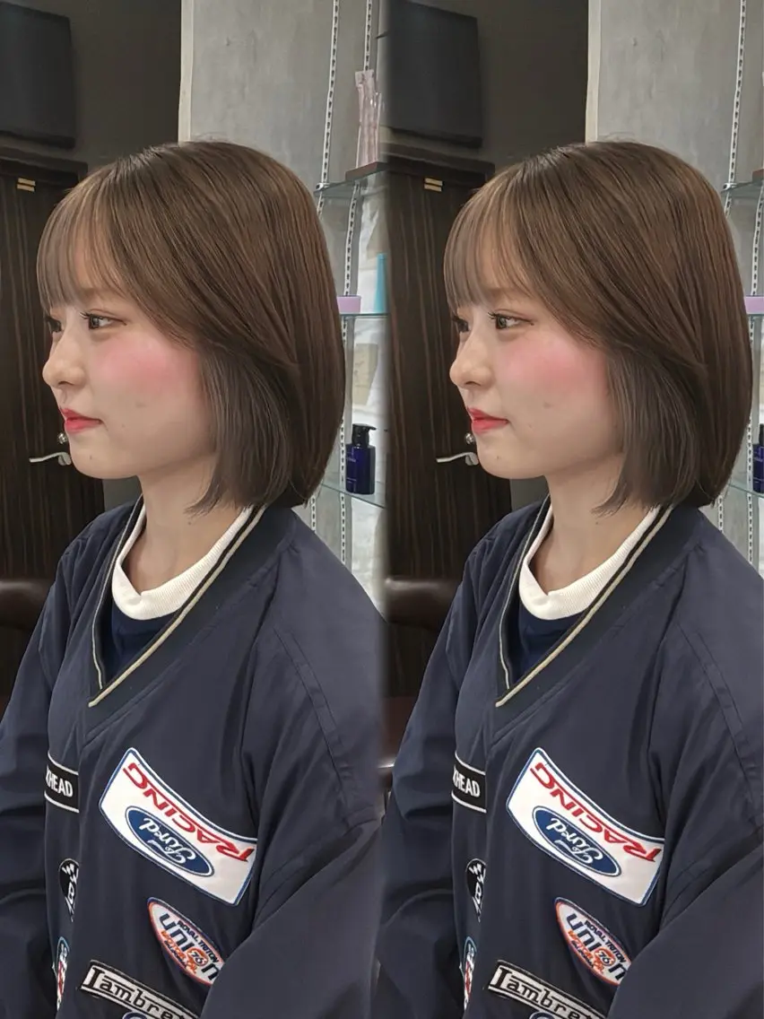 ミディアム ヘアカラー トリートメント 顔まわりレイヤー/諒 オリーブカラー/天神のヘアスタイル