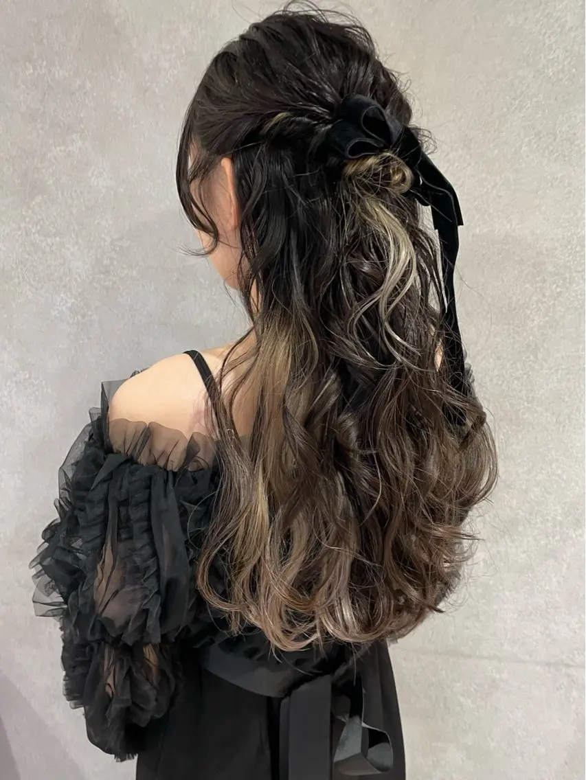 ヘアアレンジ ハーフアップ ヘアセット yumemiレイヤー ✴︎ 透明感カラーのヘアスタイル