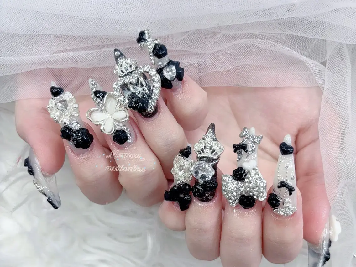 ネイル 成人式 マグネットネイル 大理石ネイル(マーブル) リボン 夏ネイル ハンドネイル MoMoA Nail ネイル長さ出し専門店のネイルデザイン