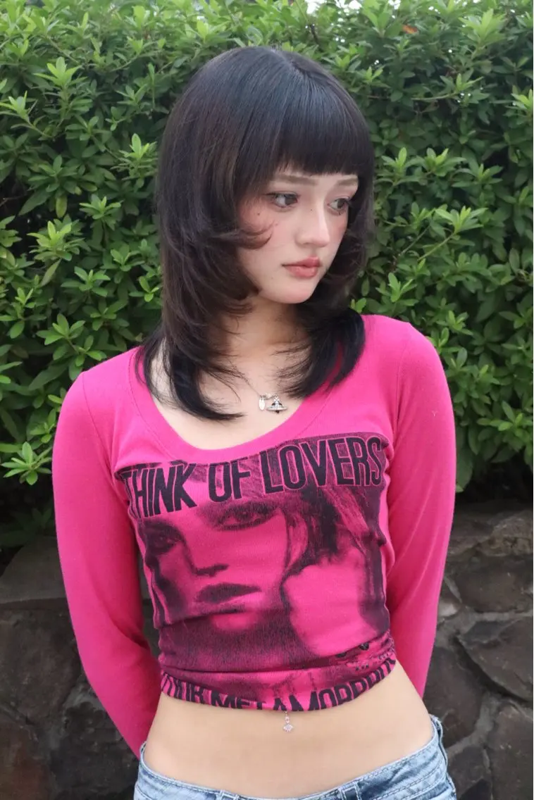 ミディアム 顔周りカット レイヤーカット シャギー カット ヘアカラー トリートメント レイヤー/ブリーチ iwamiya岩見谷のヘアスタイル