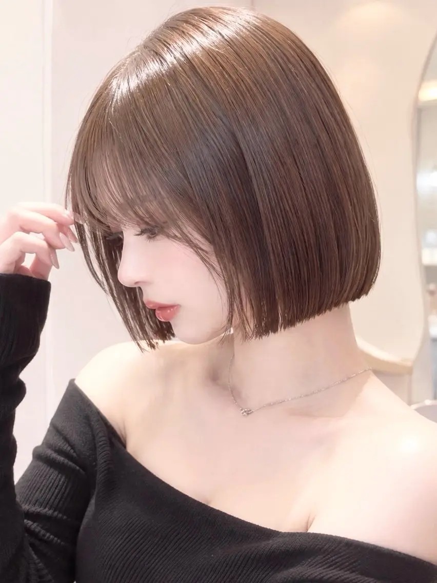 ショート カット ヘアカラー 縮毛矯正 トリートメント 渋谷ボブ🤍/髪質 改善/縮毛矯正/瑞月のヘアスタイル