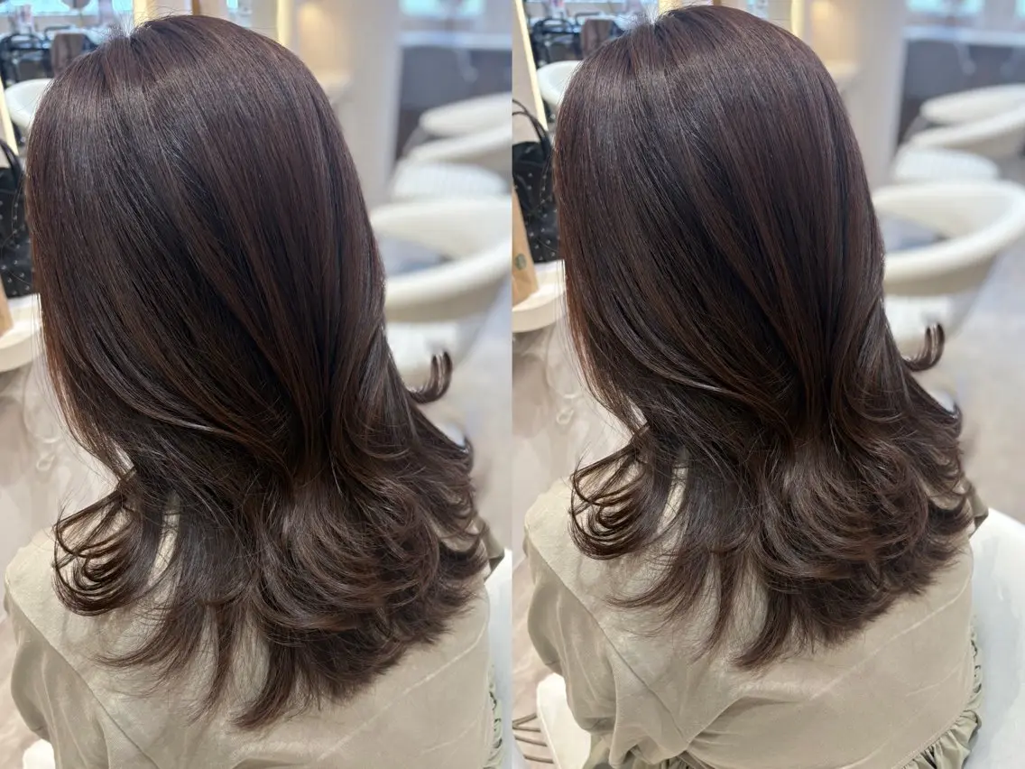 セミロング カット ヘアカラー トリートメント 上品♡韓国レイヤー 🤍のの🤍のヘアスタイル