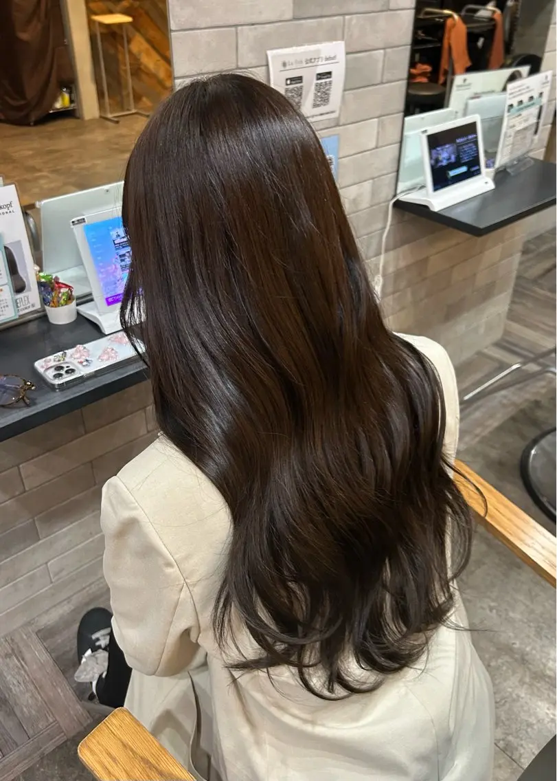 ロング カラー ブラウンカラー オリーブブラウン かじももな|女性限定 パーマモデル募集!のヘアスタイル