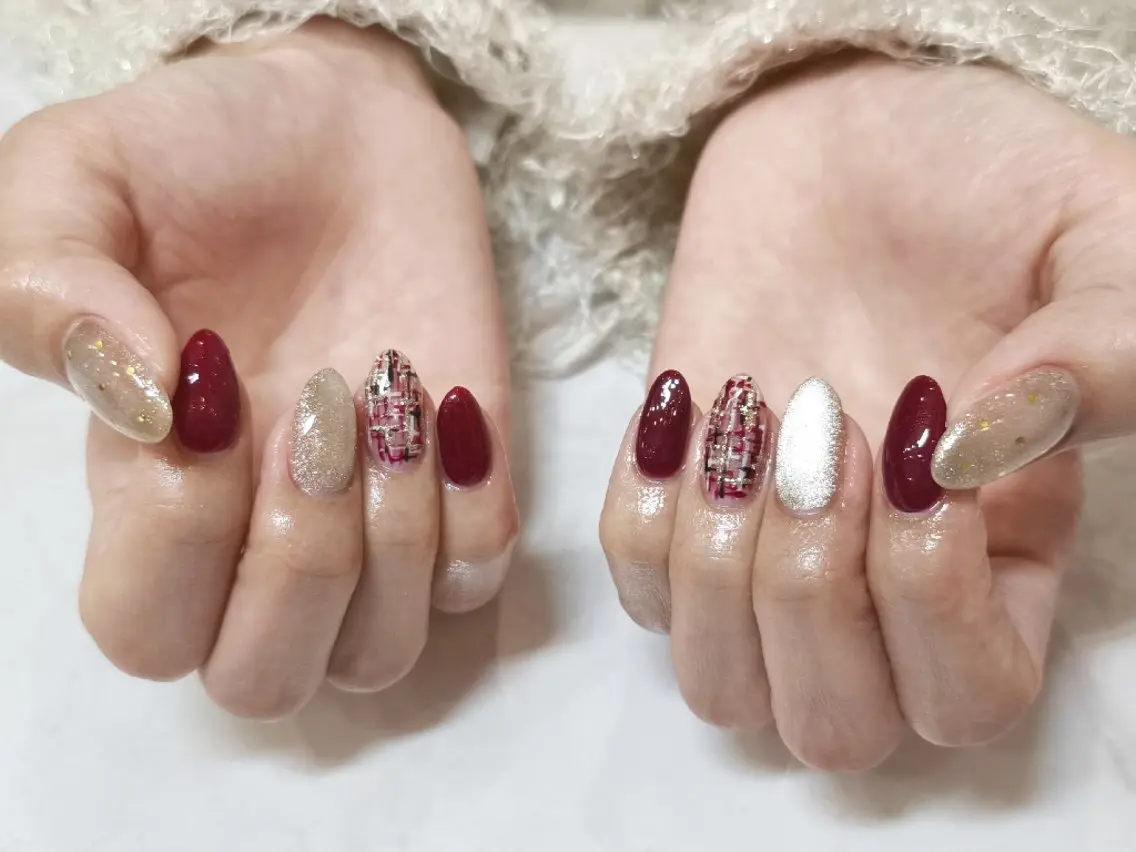ネイル ドット ツイードネイル ハンドネイル salon Noirのネイルデザイン