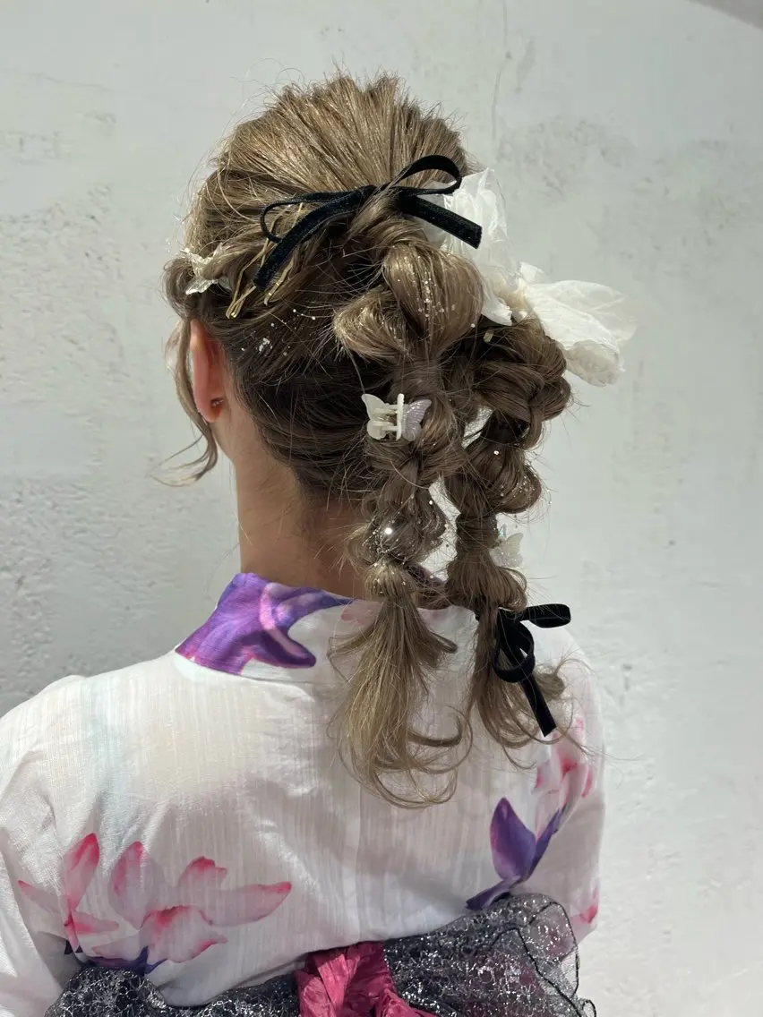 ミディアム ヘアアレンジ 浴衣 透明感カラー/ 髪質改善/レイヤーのヘアスタイル