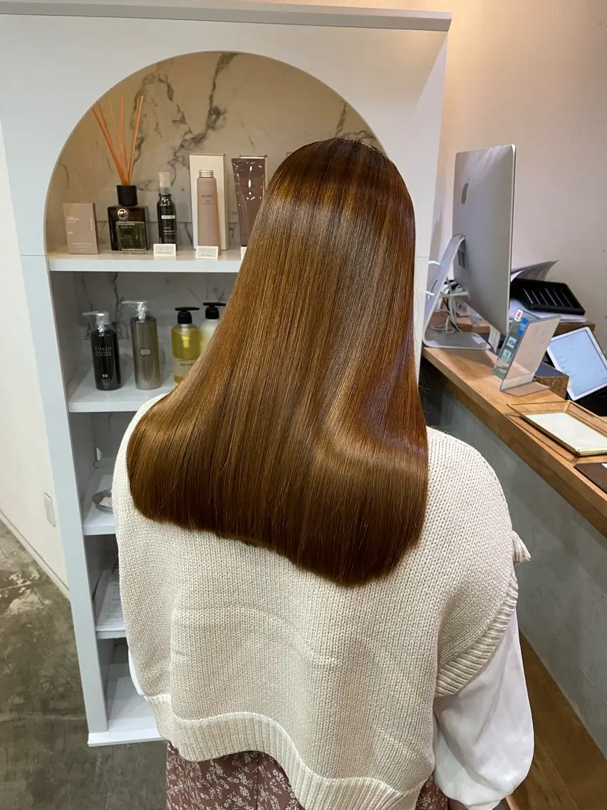 ロング タマシロカリン 艶カラー/レイヤーのヘアスタイル