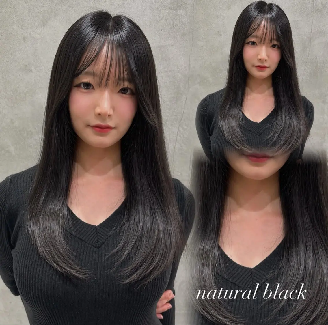 セミロング カラー 黒髪 ナチュラルブラック lond shige /重髙 翔斗のヘアスタイル