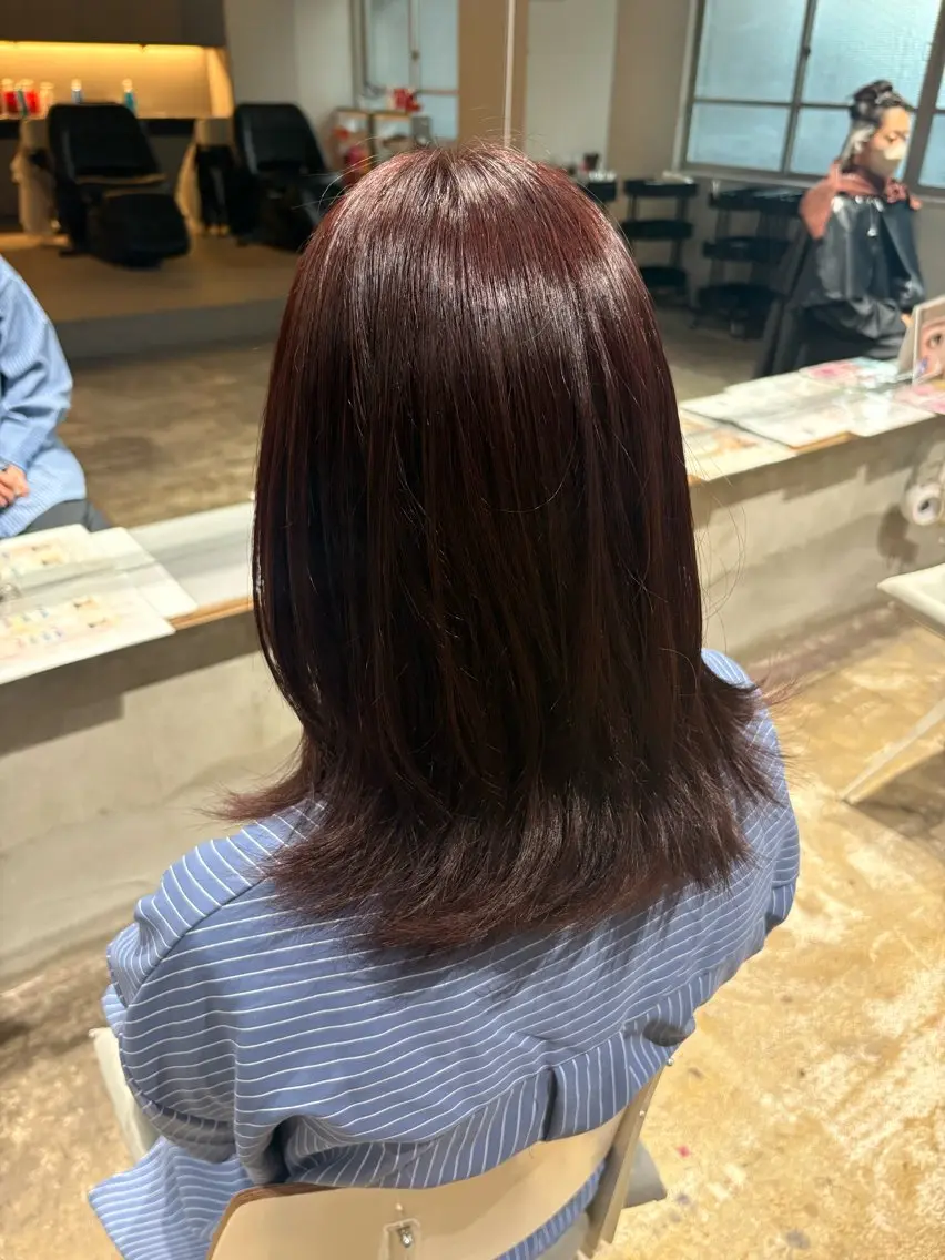 ミディアム カラー ブリーチ ダブルカラー ブリーチなしカラー ピンクカラー カット ヘアカラー 玉置七海✨ ／透明感／髪質改善のヘアスタイル