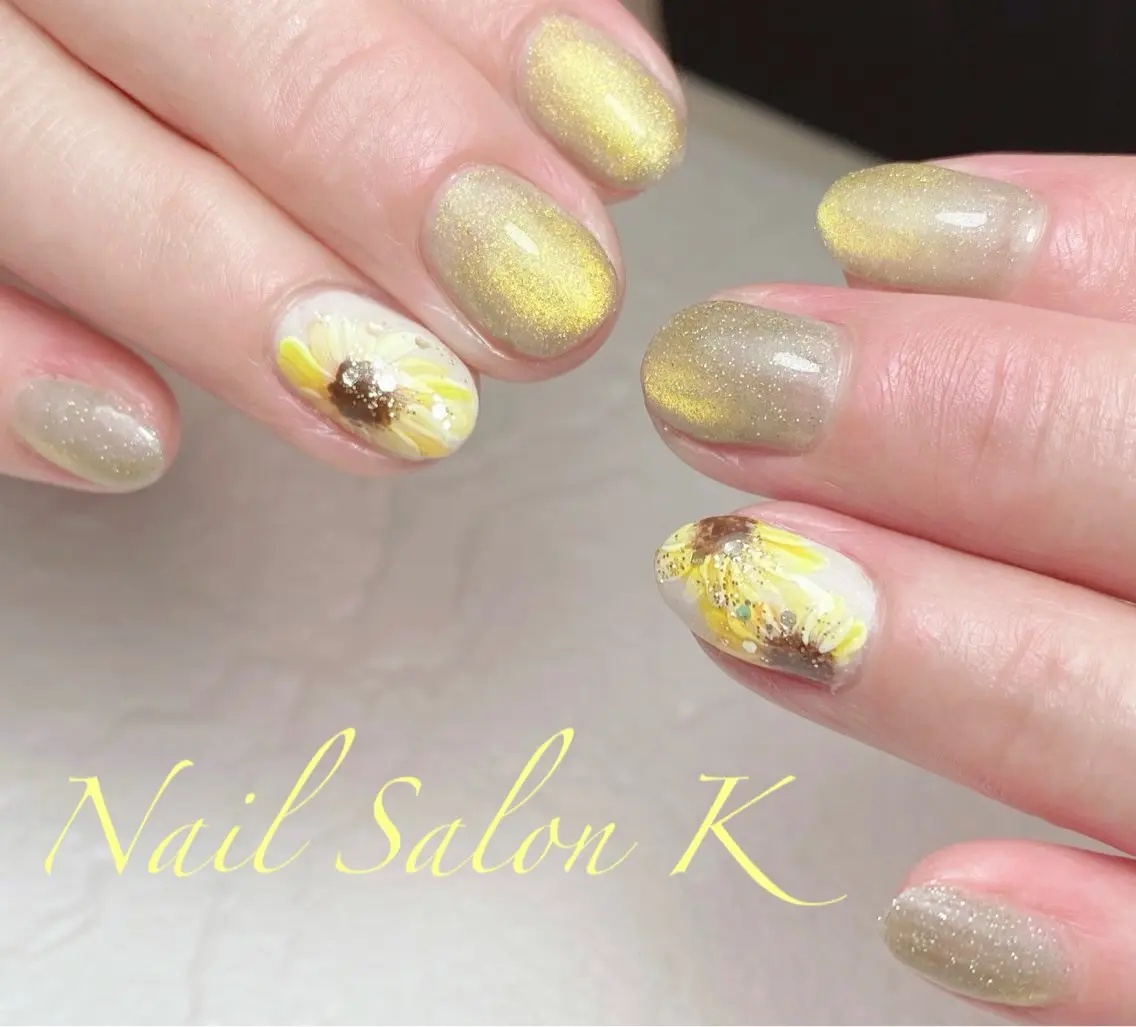 ネイル マグネットネイル ショートネイル 夏ネイル ハンドネイル Nail Salon K 🧸美爪育成のネイルデザイン
