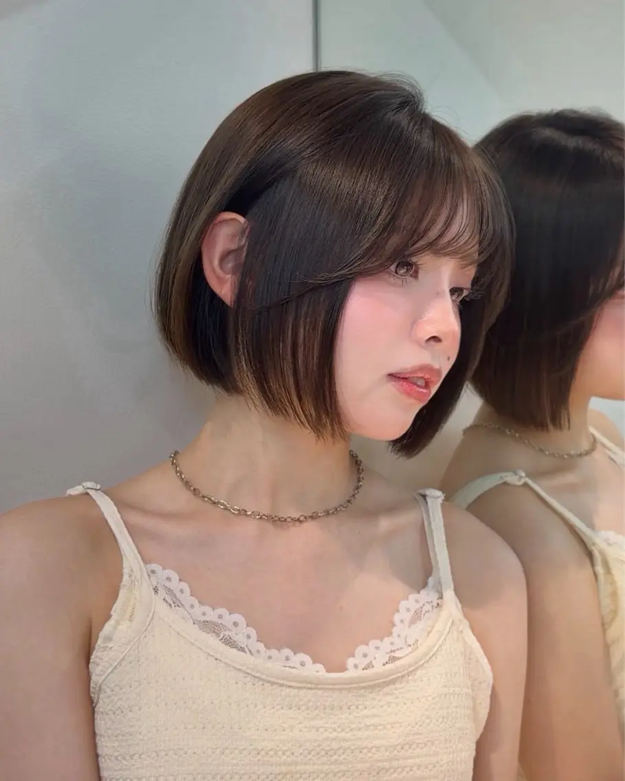 ミディアム カット 縮毛矯正 トリートメント けいし🐬ボブ 美髪縮毛矯正のヘアスタイル