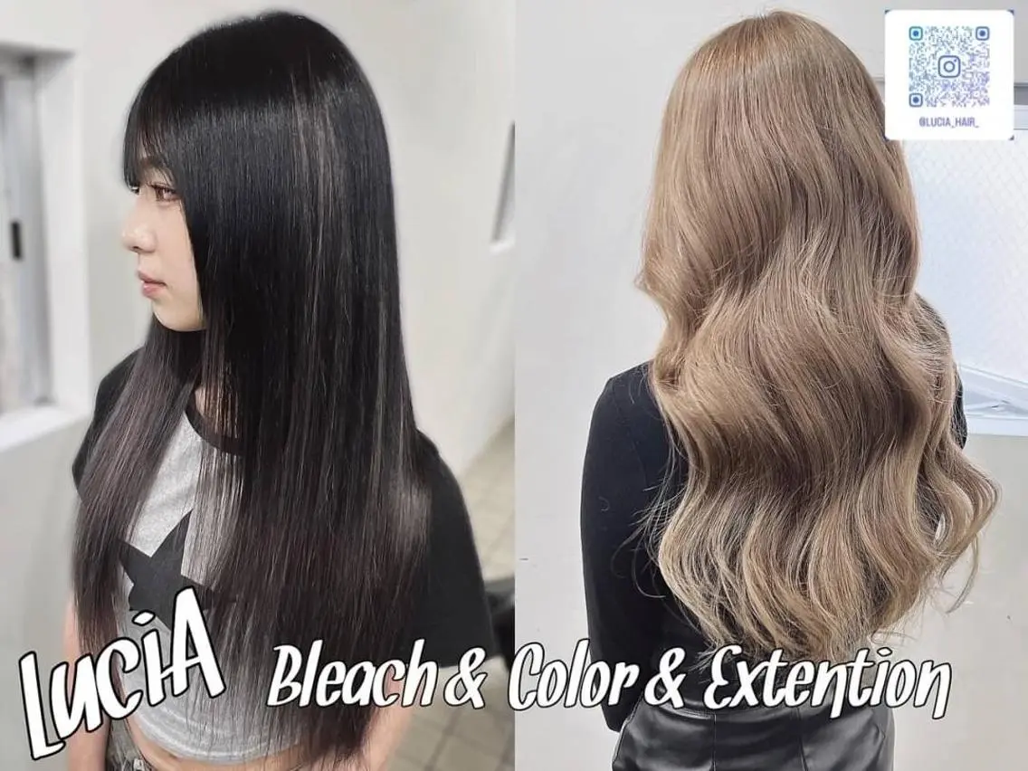 ロング ヘアアレンジ カラー シールエクステ 黒髪 ダブルカラー ハイトーンカラー エクステ LuciAエクステ カラー3000セラのヘアスタイル