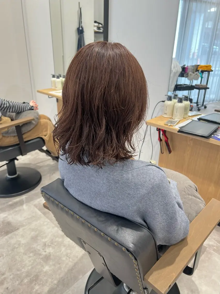 ミディアム カラー パーマ カット パーマ 黒阪 なみのヘアスタイル