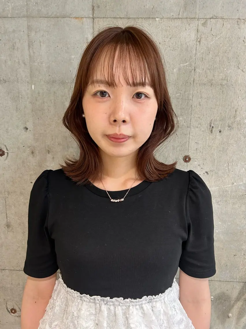 ミディアム カラー ベージュカラー ココアベージュ くびれヘア カット ヘアカラー 髪質改善/レイヤー/ お顔まわり/Ami.のヘアスタイル