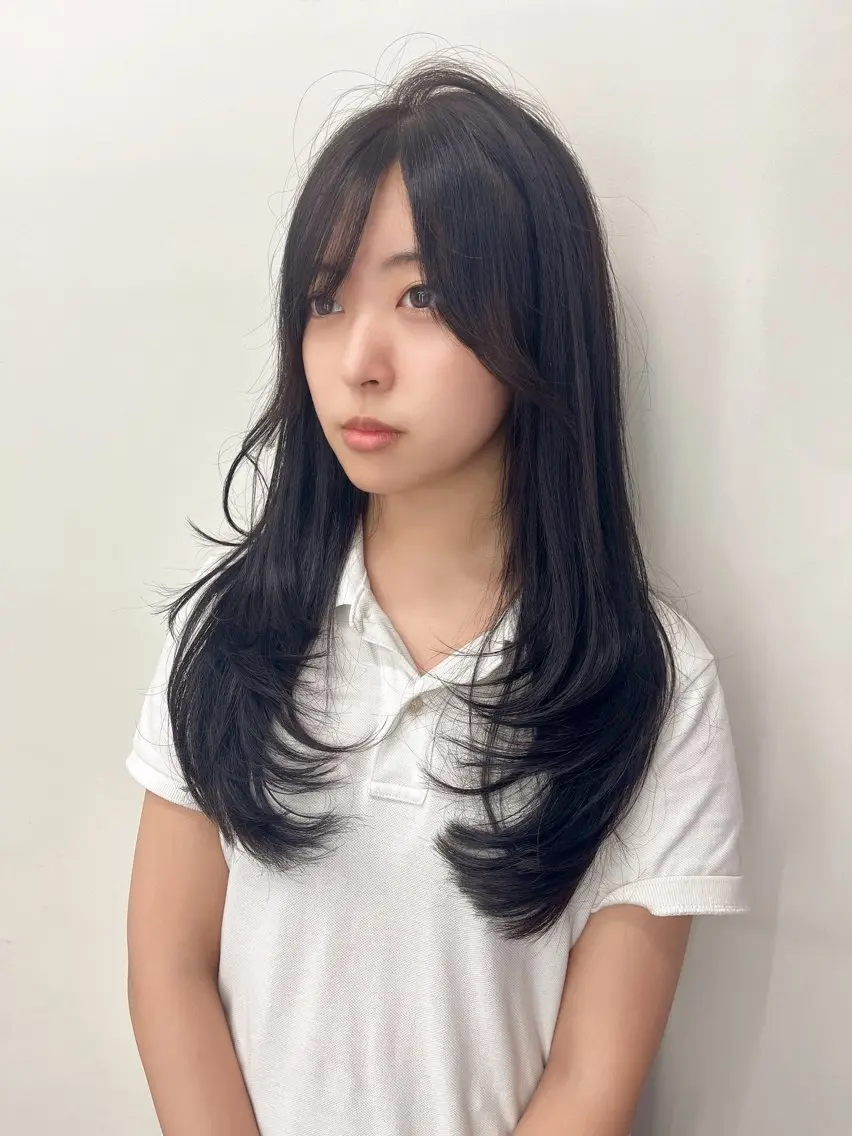 ロング カラー ヘアアレンジ レイヤー/髪質改善 縮毛/ハッシュカットのヘアスタイル