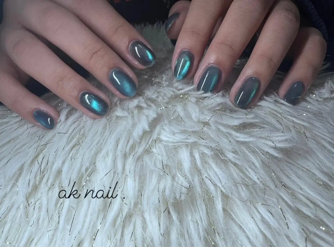 ミディアム ネイル マグネットネイル ワンカラーネイル ハンドネイル ak nail .のネイルデザイン